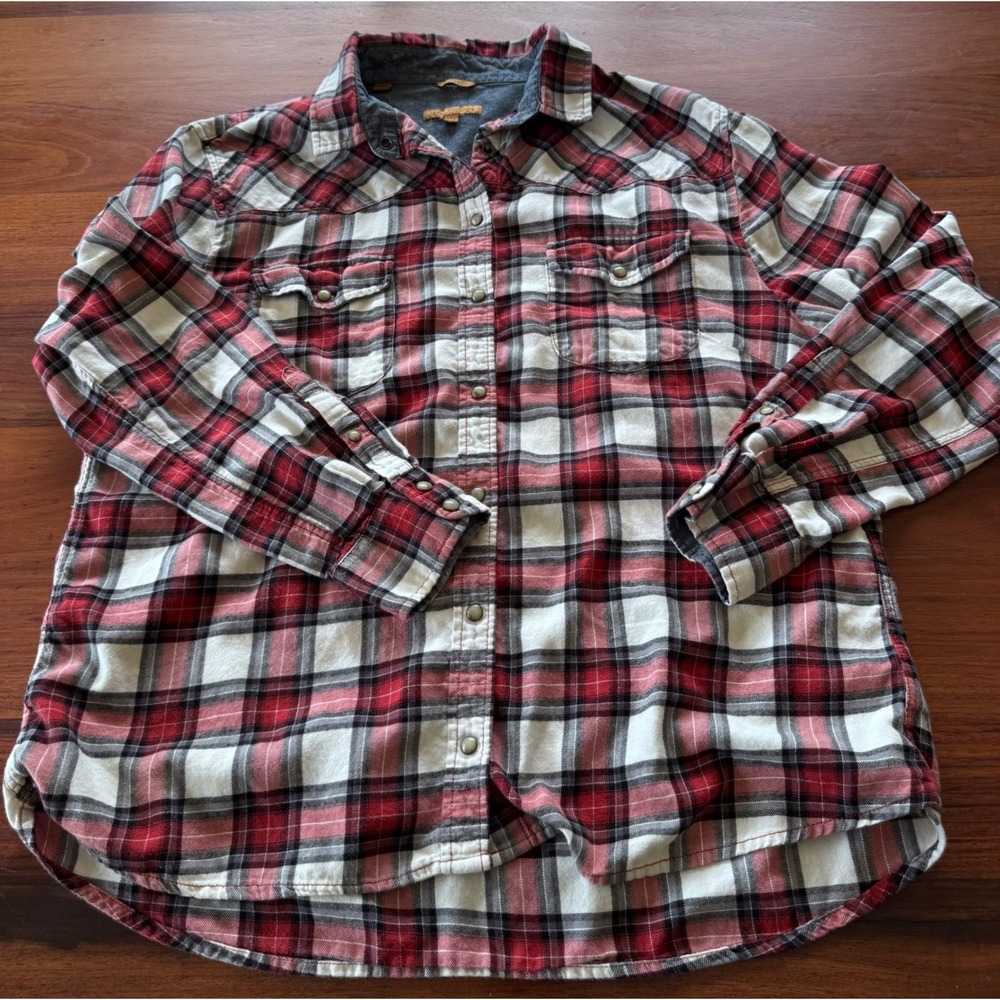 Jachs Girlfriend Womens Flannel Shirt XXL‎ Red Plaid Snap Front Western Cotton